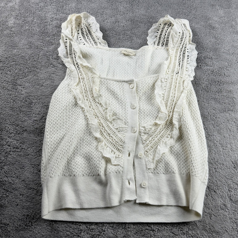 Pilcro Anthropologie Boho Button Up Shirt Womens Medium White Ivory Lace